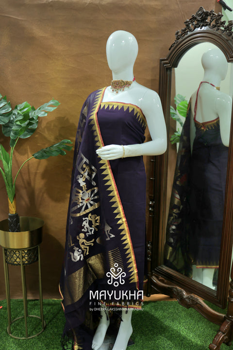 Ponduru Jamdhani Suit – Deep Plum Purple with Antique Gold Zari