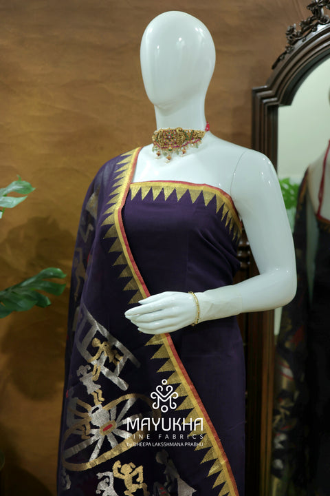 Ponduru Jamdhani Suit – Deep Plum Purple with Antique Gold Zari