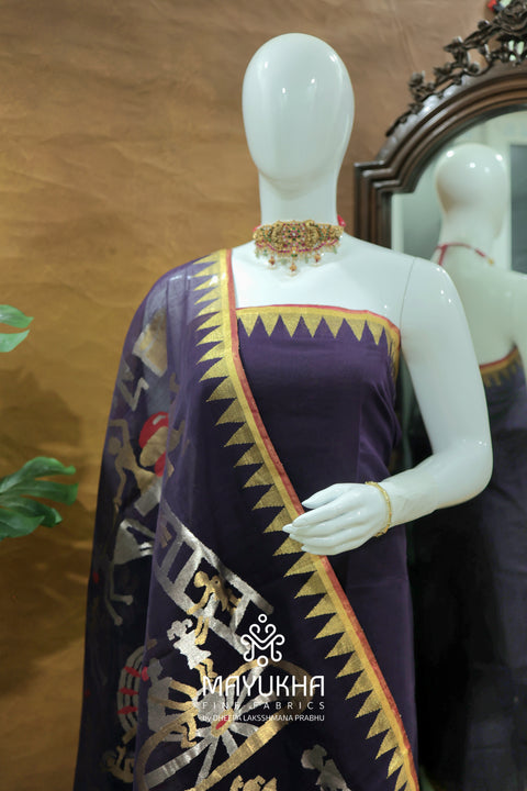 Ponduru Jamdhani Suit – Deep Plum Purple with Antique Gold Zari