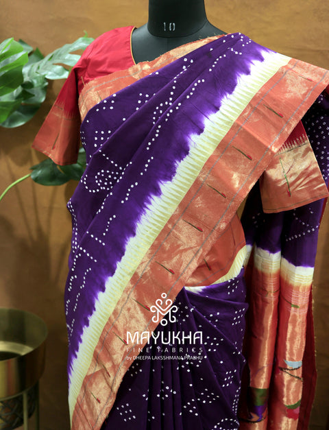 Pathini Bandhini Fusion Saree – Purple & Copper