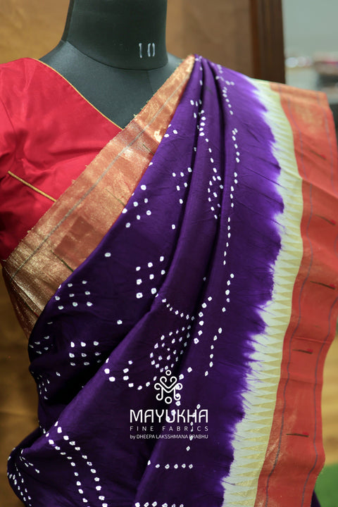 Pathini Bandhini Fusion Saree – Purple & Copper