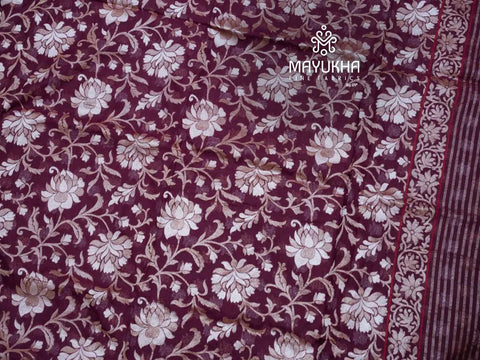 Brown banarasi suit with floral weaves