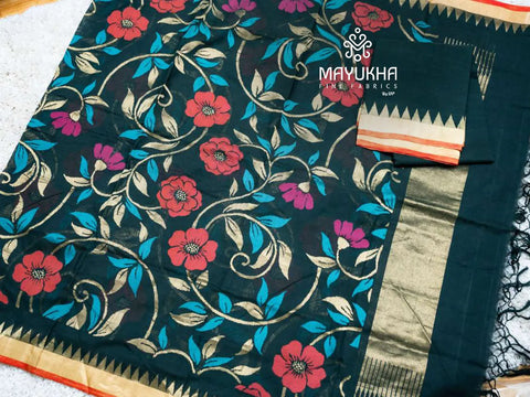 Black Jamdani suit with floral all over dupatta