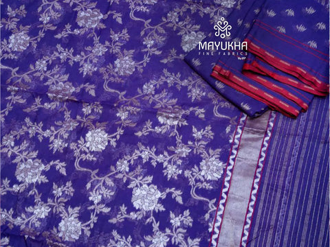 Royal purple Banarasi suit with floral motifs