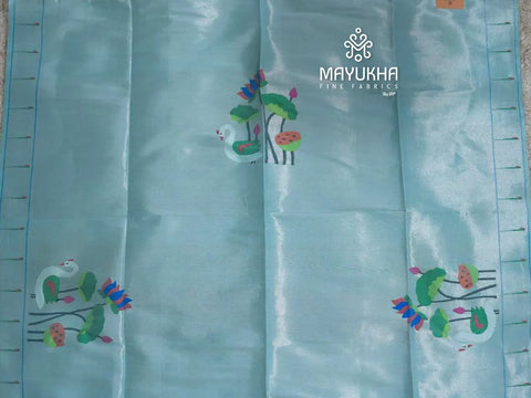 Powder blue tissue paithini with floral motifs