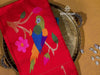 Red silk paithini blouse with big parrot motifs