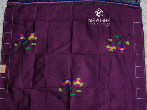 Wine coloured silk paithini blouse with muniya border and floral motifs