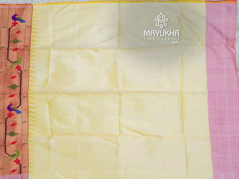 Cream silk paithini blouse with gold peacock muniya border