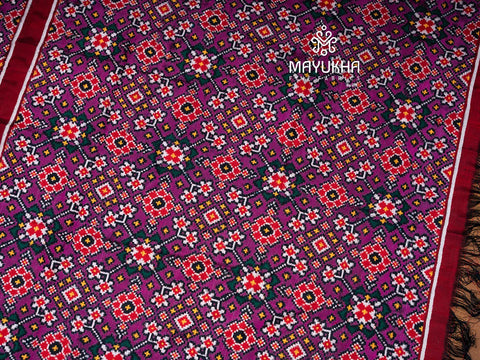 Bold Bordeaux Bliss of  Double Ikkat Patan Silk Elegance