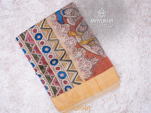 Brown saree with gold border