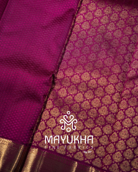 Kancheepuram Magenta Silk Saree with 2 Gram Pure Gold Zari Checks, Buttas & Korvai Border