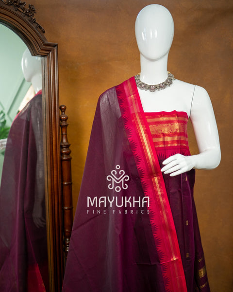 Wine Purple Pondru Jamdhani Cotton Salwar Set