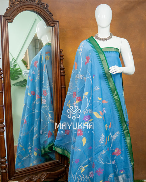 Sky Blue Pondru Jamdhani Salwar Set – Handwoven Floral Elegance