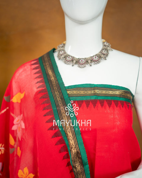 Red Pondru Jamdhani Salwar Set – Handwoven Premium Elegance