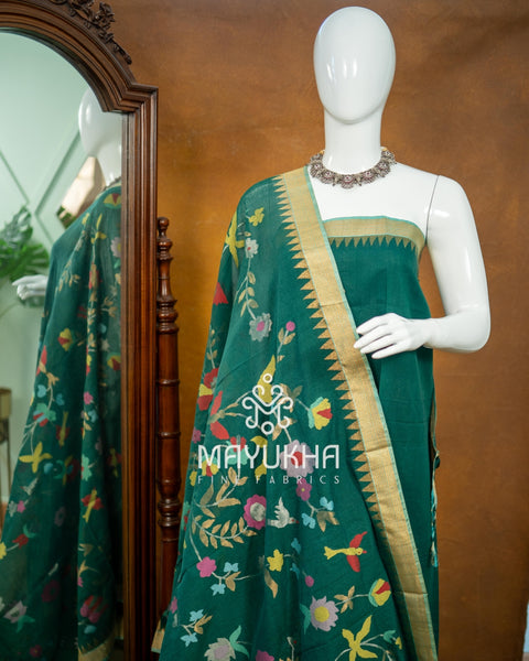 Green Pondru Jamdhani Salwar Set – Handwoven Floral Elegance