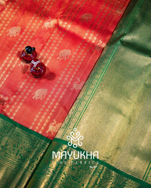 Kanjivaram Saree with 24k Pure Gold Zari Checks & Korvai Border