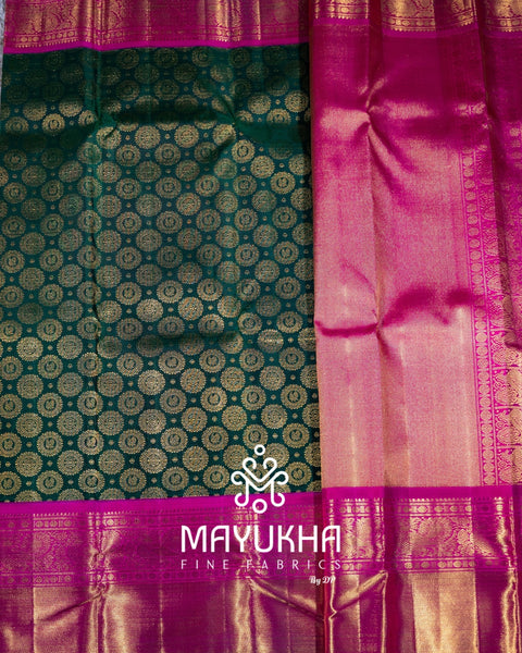 Teal & Pink 2 Gram Pure Gold Korvai Saree with Body Jacquard