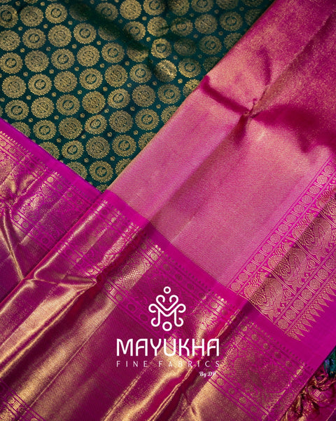 Teal & Pink 2 Gram Pure Gold Korvai Saree with Body Jacquard