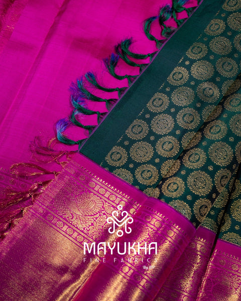 Teal & Pink 2 Gram Pure Gold Korvai Saree with Body Jacquard
