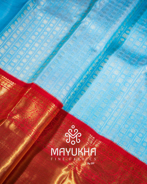 2 Gram 24k Pure Gold Zari Checks with Butta & Korvai Border Kanchipuram Silk Saree