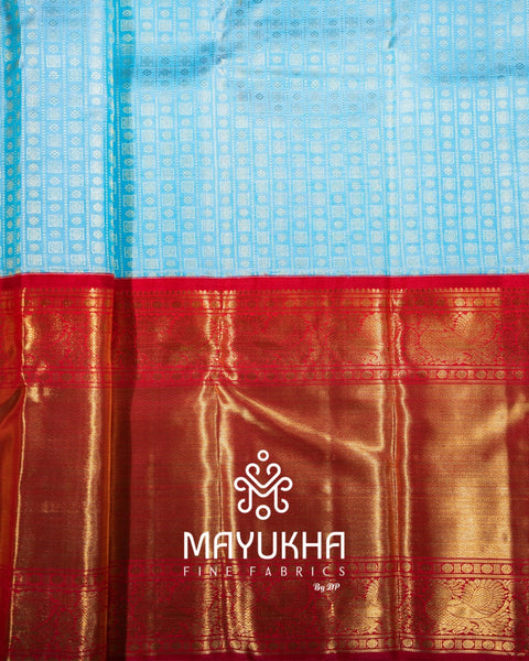 2 Gram 24k Pure Gold Zari Checks with Butta & Korvai Border Kanchipuram Silk Saree