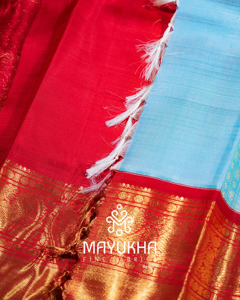 2 Gram 24k Pure Gold Zari Checks with Butta & Korvai Border Kanchipuram Silk Saree
