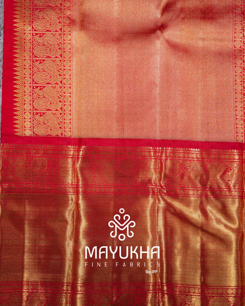 2 Gram 24k Pure Gold Zari Checks with Butta & Korvai Border Kanchipuram Silk Saree