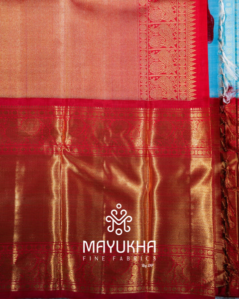 2 Gram 24k Pure Gold Zari Checks with Butta & Korvai Border Kanchipuram Silk Saree