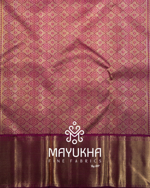 Kancheepuram Magenta Silk Saree with 2 Gram Pure Gold Zari Checks, Buttas & Korvai Border