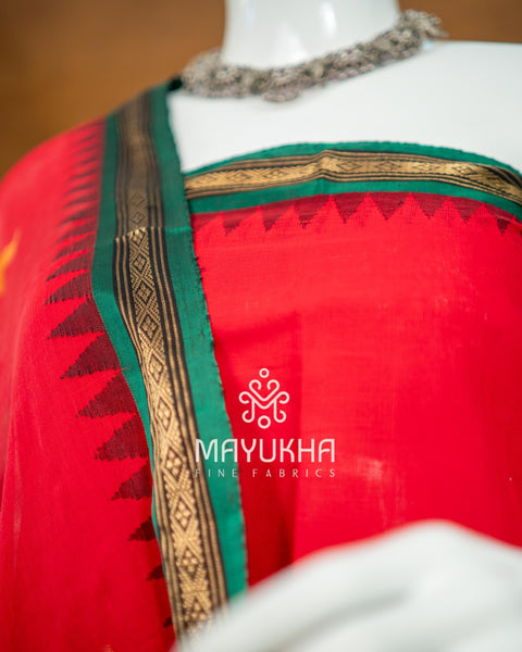 Red Pondru Jamdhani Salwar Set – Handwoven Premium Elegance