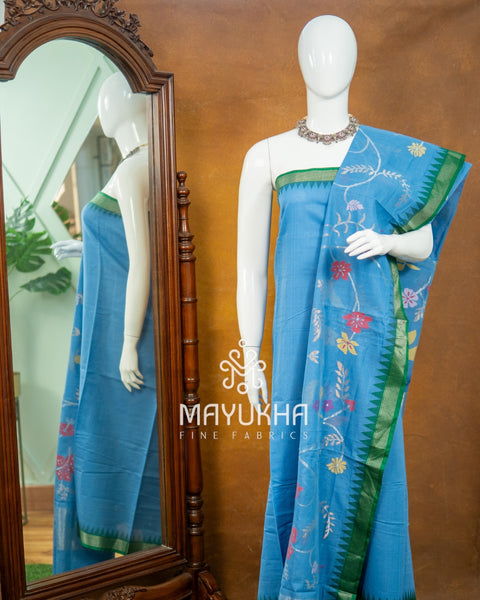 Sky Blue Pondru Jamdhani Salwar Set – Handwoven Floral Elegance