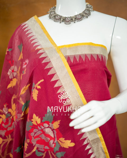 Maroon Pondru Jamdhani Salwar Set – Handwoven Floral Elegance