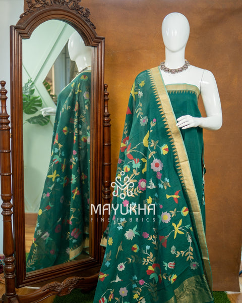 Green Pondru Jamdhani Salwar Set – Handwoven Floral Elegance