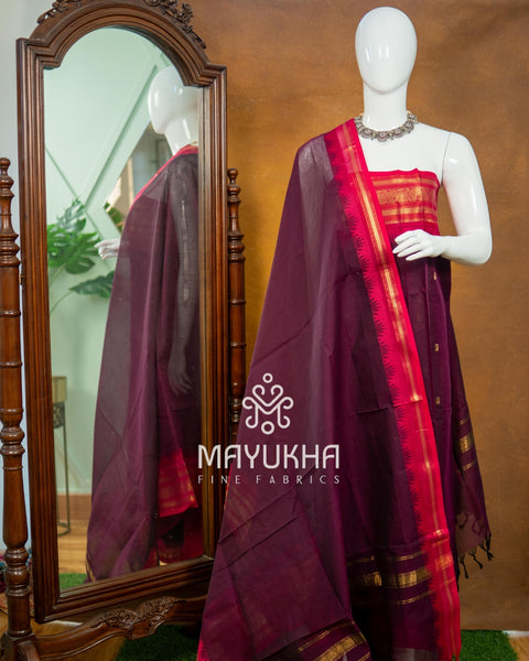 Wine Purple Pondru Jamdhani Cotton Salwar Set