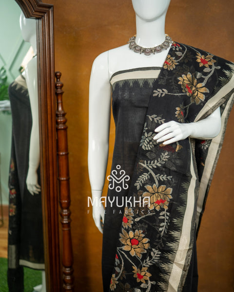 Black Pondru Jamdhani Salwar Set – Handwoven Premium