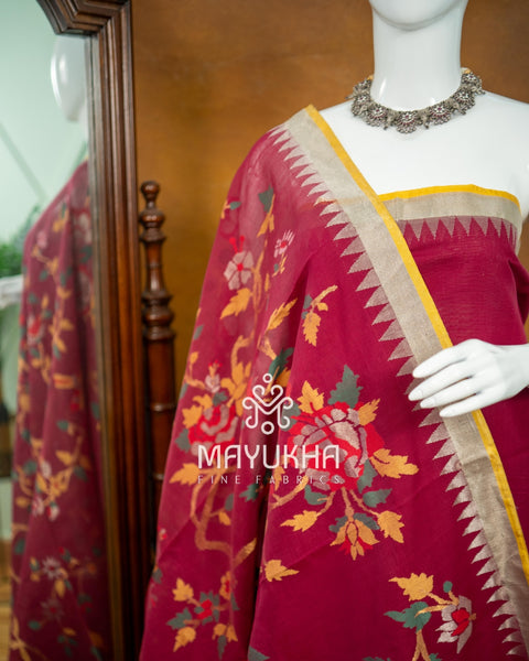 Maroon Pondru Jamdhani Salwar Set – Handwoven Floral Elegance