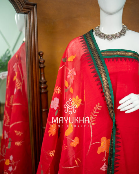 Red Pondru Jamdhani Salwar Set – Handwoven Premium Elegance