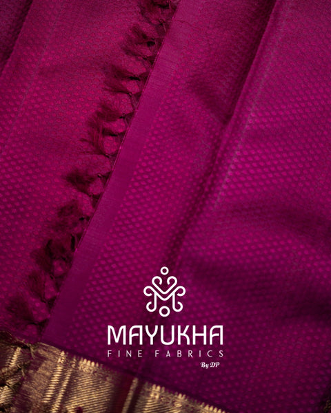 Kancheepuram Magenta Silk Saree with 2 Gram Pure Gold Zari Checks, Buttas & Korvai Border