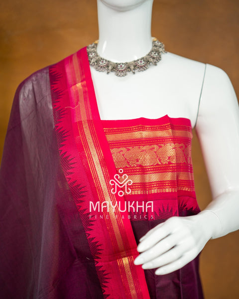 Wine Purple Pondru Jamdhani Cotton Salwar Set