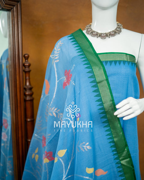 Sky Blue Pondru Jamdhani Salwar Set – Handwoven Floral Elegance
