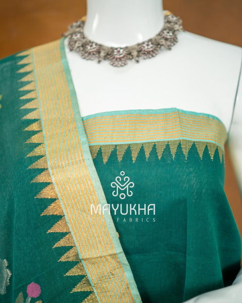 Green Pondru Jamdhani Salwar Set – Handwoven Floral Elegance