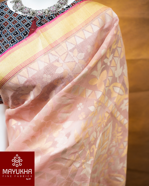 Peach Whisper - Handwoven Ponduru Jamdani Elegance