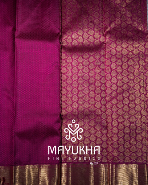 Kancheepuram Magenta Silk Saree with 2 Gram Pure Gold Zari Checks, Buttas & Korvai Border