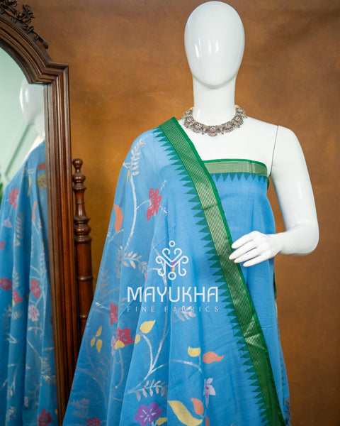 Sky Blue Pondru Jamdhani Salwar Set – Handwoven Floral Elegance