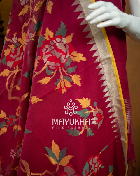 Maroon Pondru Jamdhani Salwar Set – Handwoven Floral Elegance