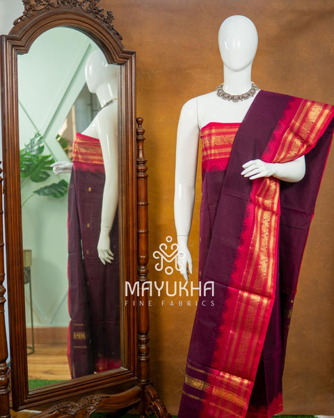 Wine Purple Pondru Jamdhani Cotton Salwar Set