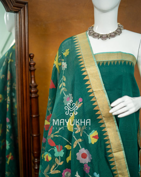Green Pondru Jamdhani Salwar Set – Handwoven Floral Elegance