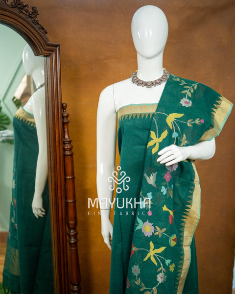 Green Pondru Jamdhani Salwar Set – Handwoven Floral Elegance