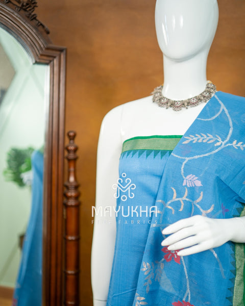 Sky Blue Pondru Jamdhani Salwar Set – Handwoven Floral Elegance