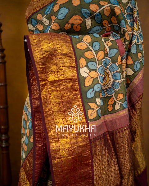Kanchipuram Kalamkari Saree – Handwoven Silk Elegance